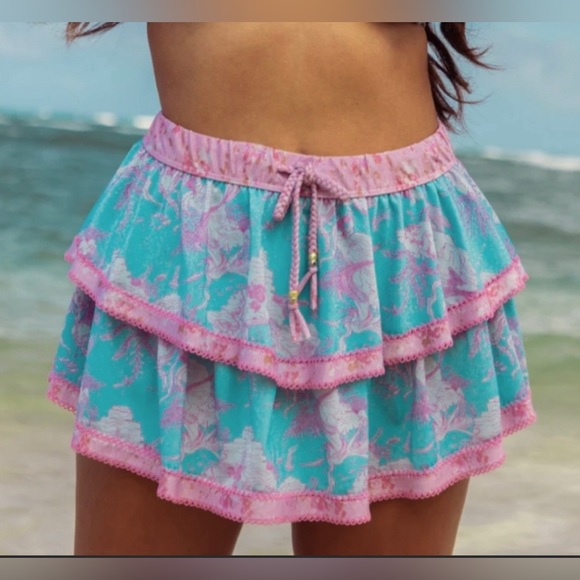 LOVESHACKFANCY UNDER THE SEA TIERED MINI SKIRT AND ONE PIECE SWIM - Picture 3 of 4